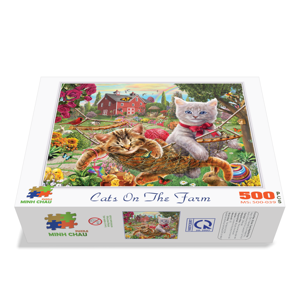 Bộ Tranh Xếp Hình Minh Châu 500 Mảnh – Cats On The Farm (Kích Thước 40x50cm)